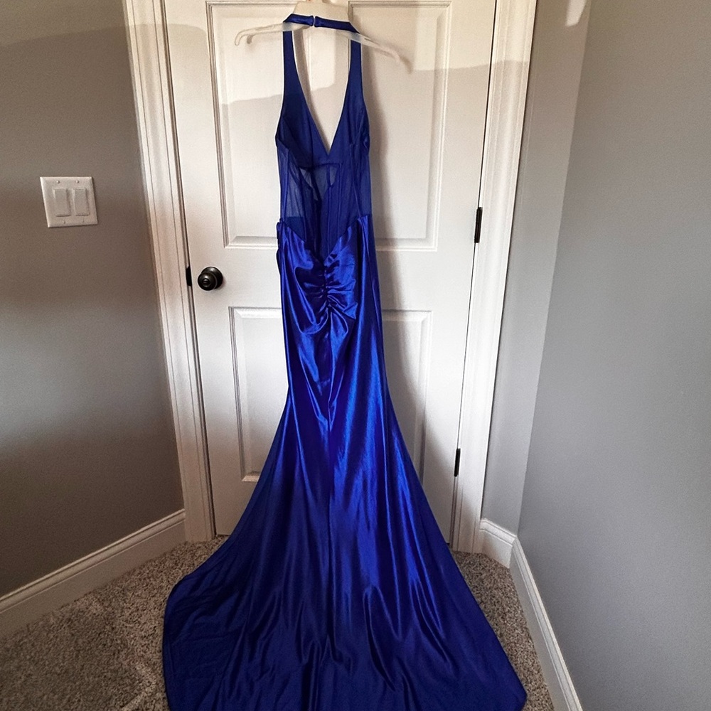 Elegant Blue Halter Gown